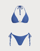 Women's Knitted Polyester Trim Bikini Set Blue Bikinis - RIHOAS
