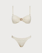 Women's Knitted Polyester Trim Bikini Set Off White Bikinis - RIHOAS