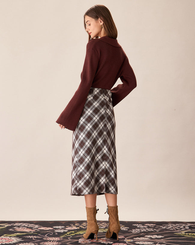 Brown Plaid Buy Plaid Midi Skirt Saint Laurent Pleated Plaid Midi