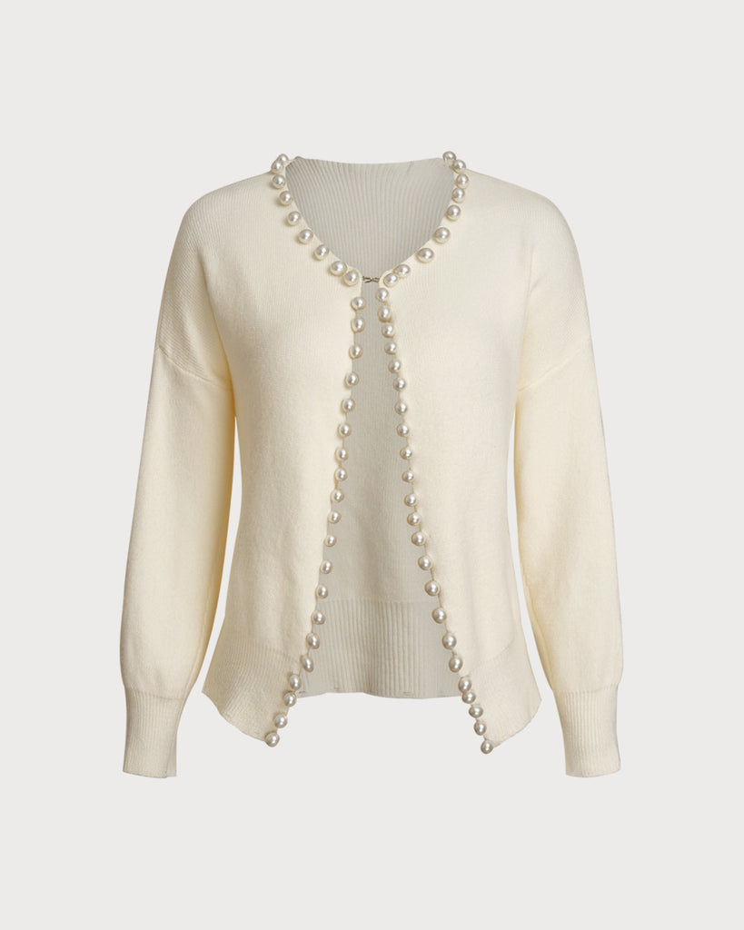 Women's Knitted Viscose Cardigans Beige Tops - RIHOAS