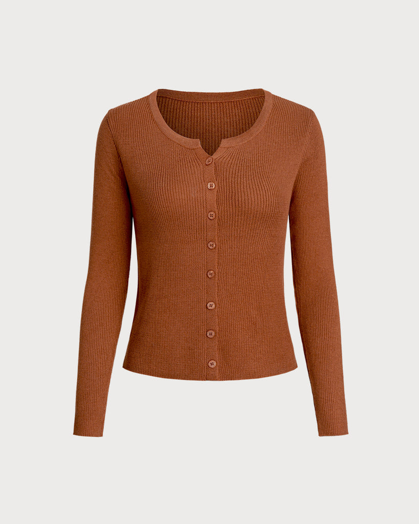 Women's Knitted Viscose Cardigans Caramel Tops - RIHOAS