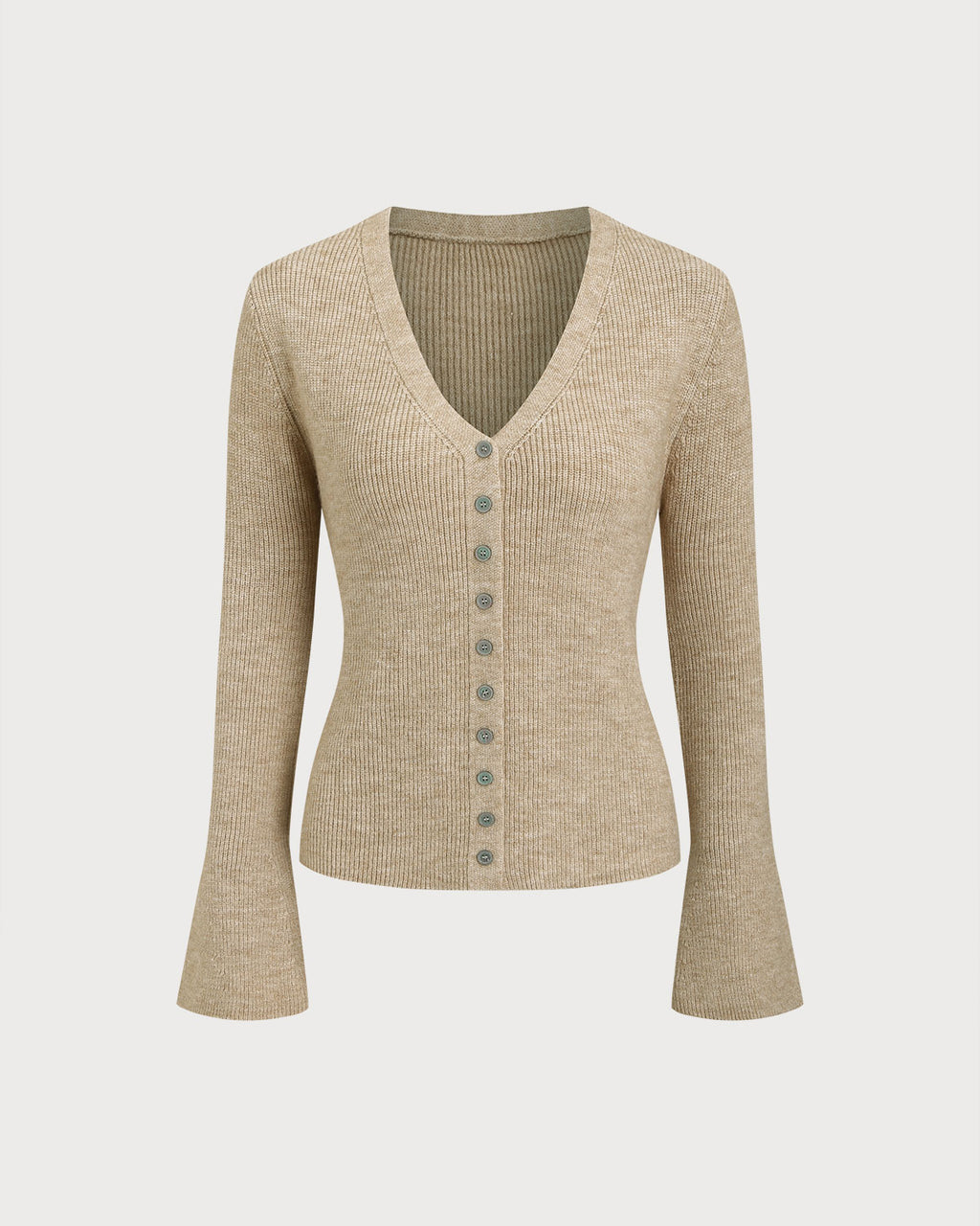 Women's Knitted Viscose Cardigans Khaki Tops - RIHOAS