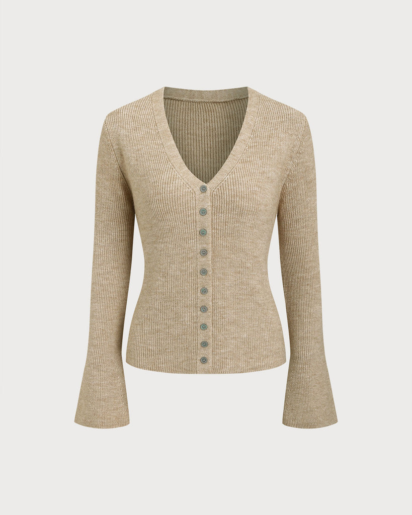 Women's Knitted Viscose Cardigans Khaki Tops - RIHOAS