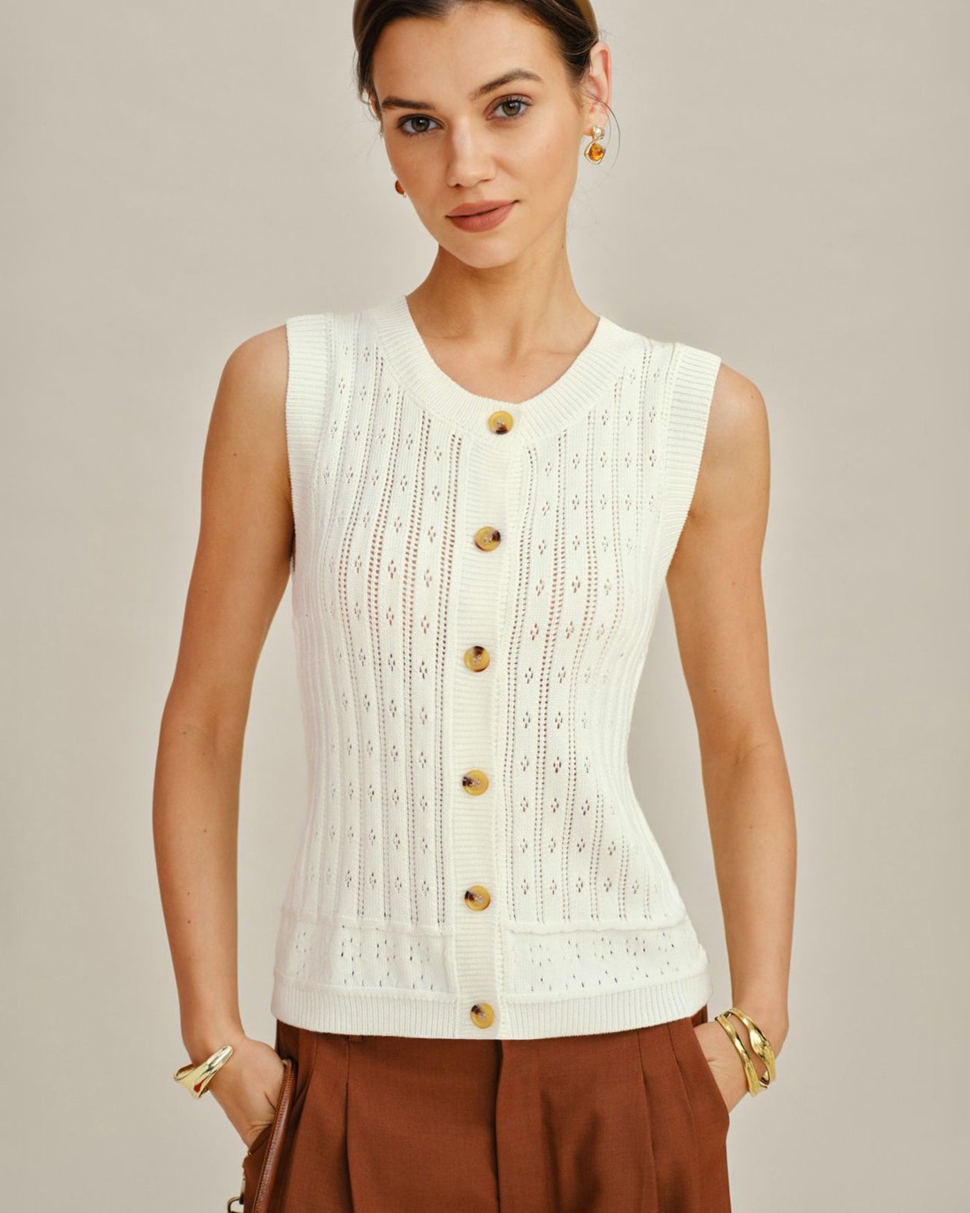 White Single Breasted Knit Cardigan & Reviews - White - Tops | RIHOAS