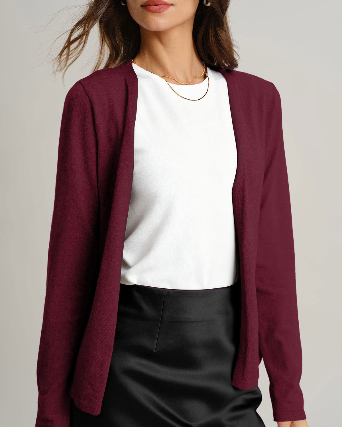 Women's Knitted Viscose Cardigans Wine Red Tops - RIHOAS