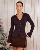 Women's Knitted Viscose Knits Cardigans Purple Tops - RIHOAS