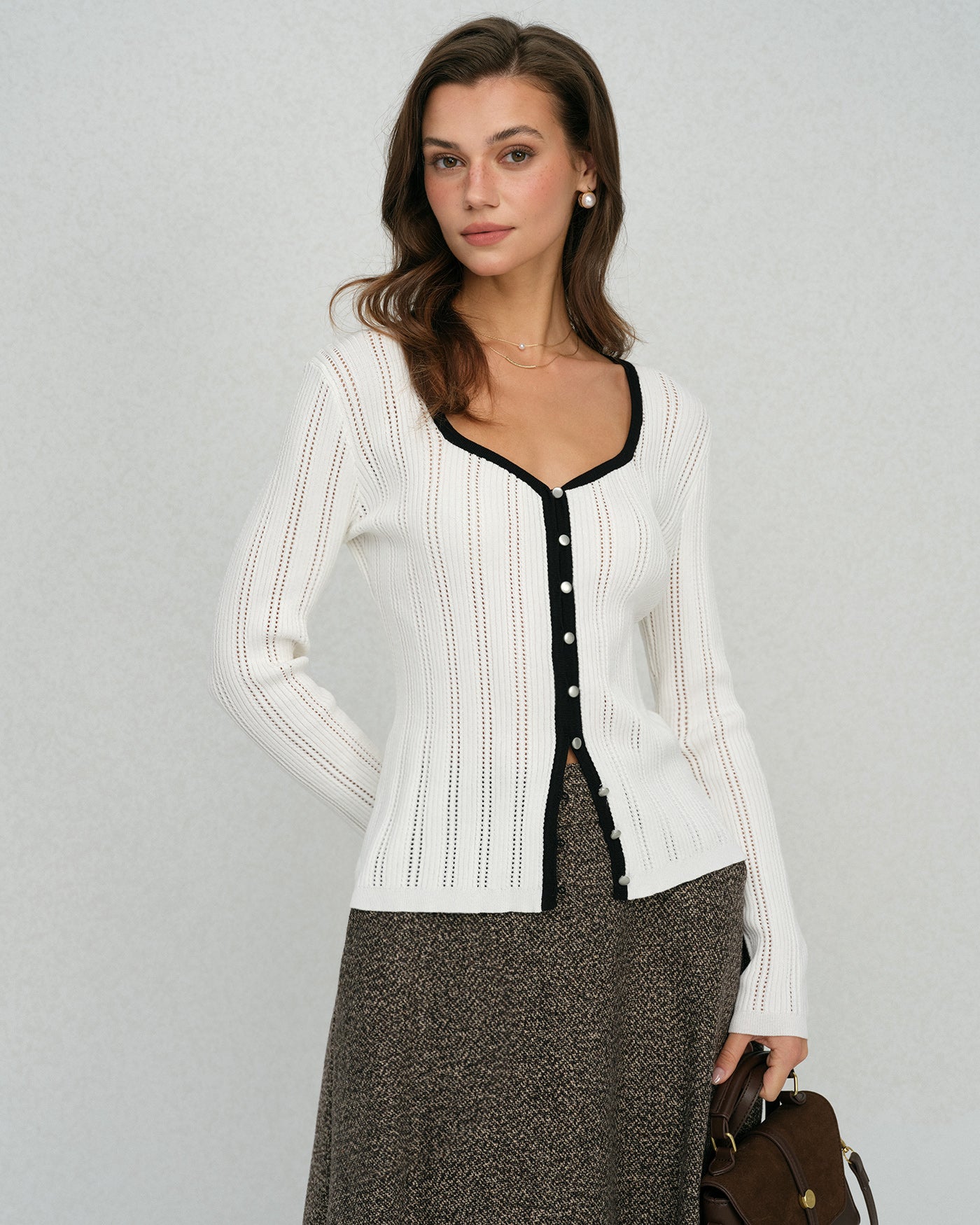 Women's Knitted Viscose Knits Cardigans White Tops - RIHOAS