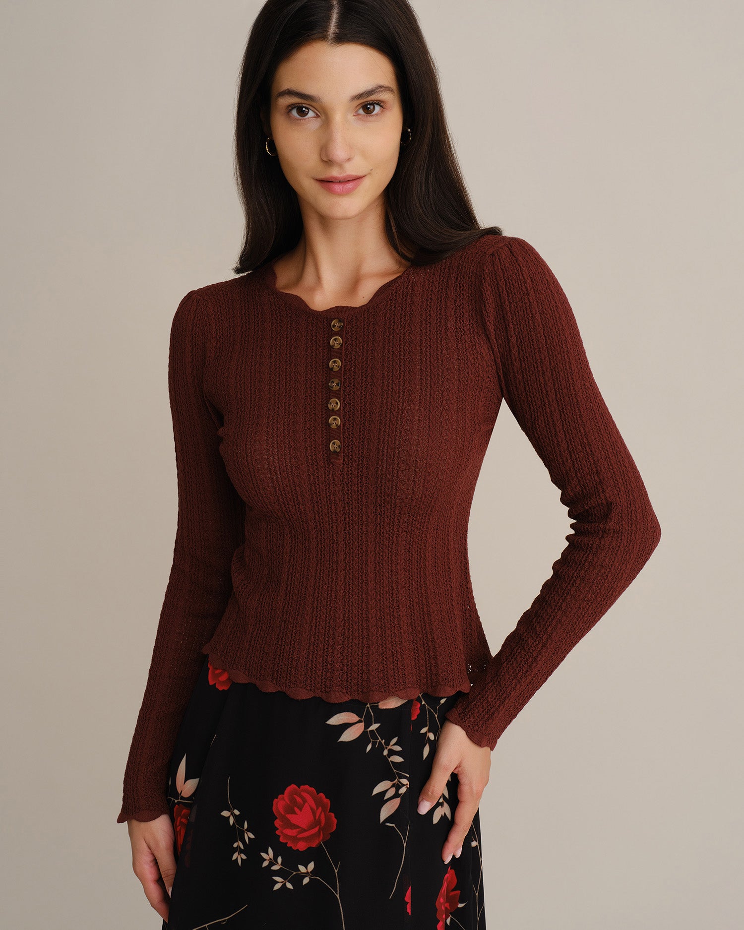 Women's Knitted Viscose Knits Coffee - RIHOAS