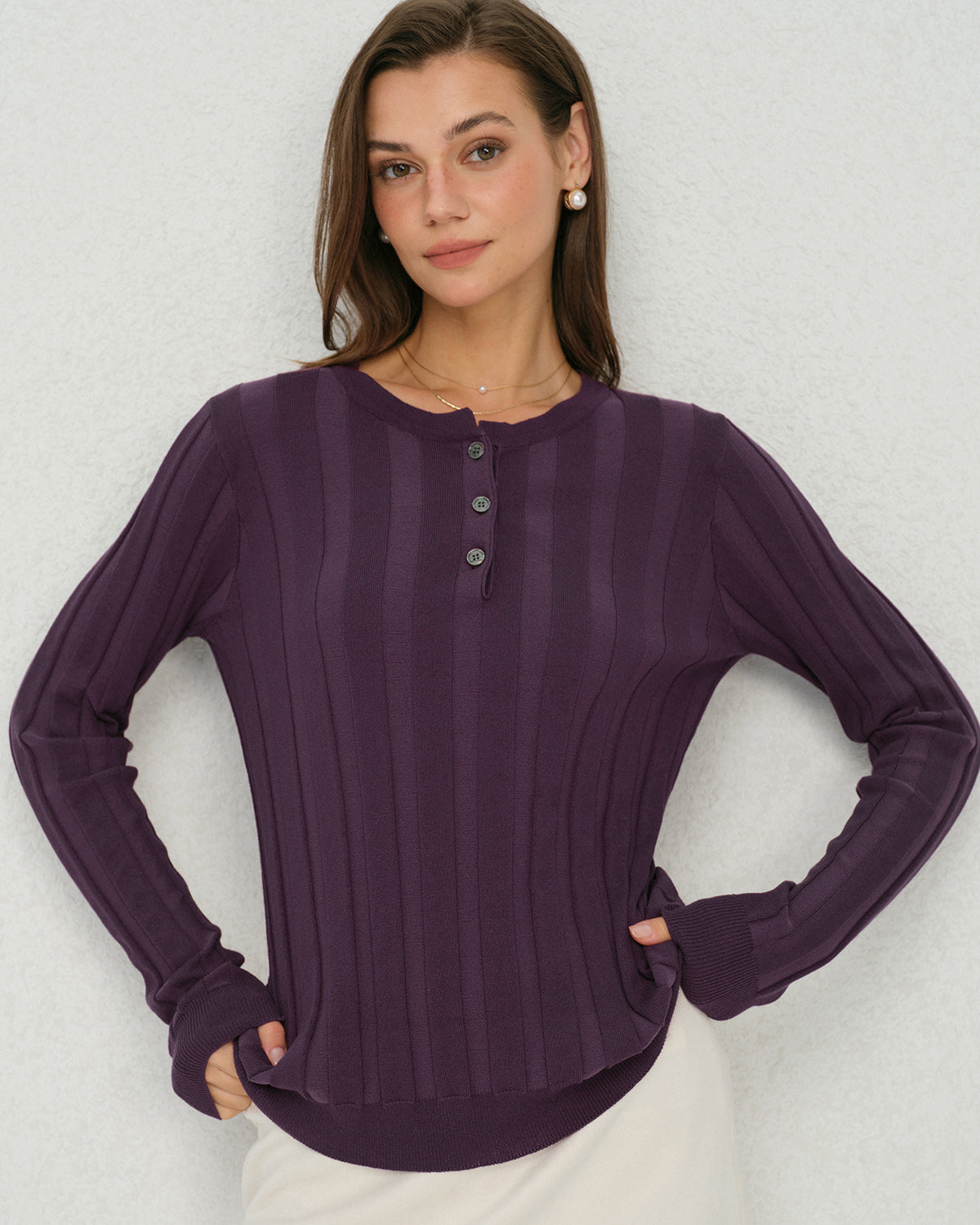 Women's Knitted Viscose Knits Purple Tops - RIHOAS