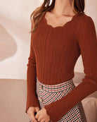 Brown Long Sleeve Textured Knit Sweater 02