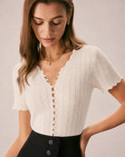 Apricot Cut Out Button Knit Sweater 02
