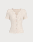 Apricot Cut Out Button Knit Sweater 06