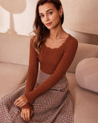 Brown Long Sleeve Textured Knit Sweater 04