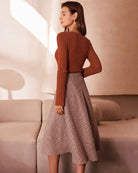 Brown Long Sleeve Textured Knit Sweater 06