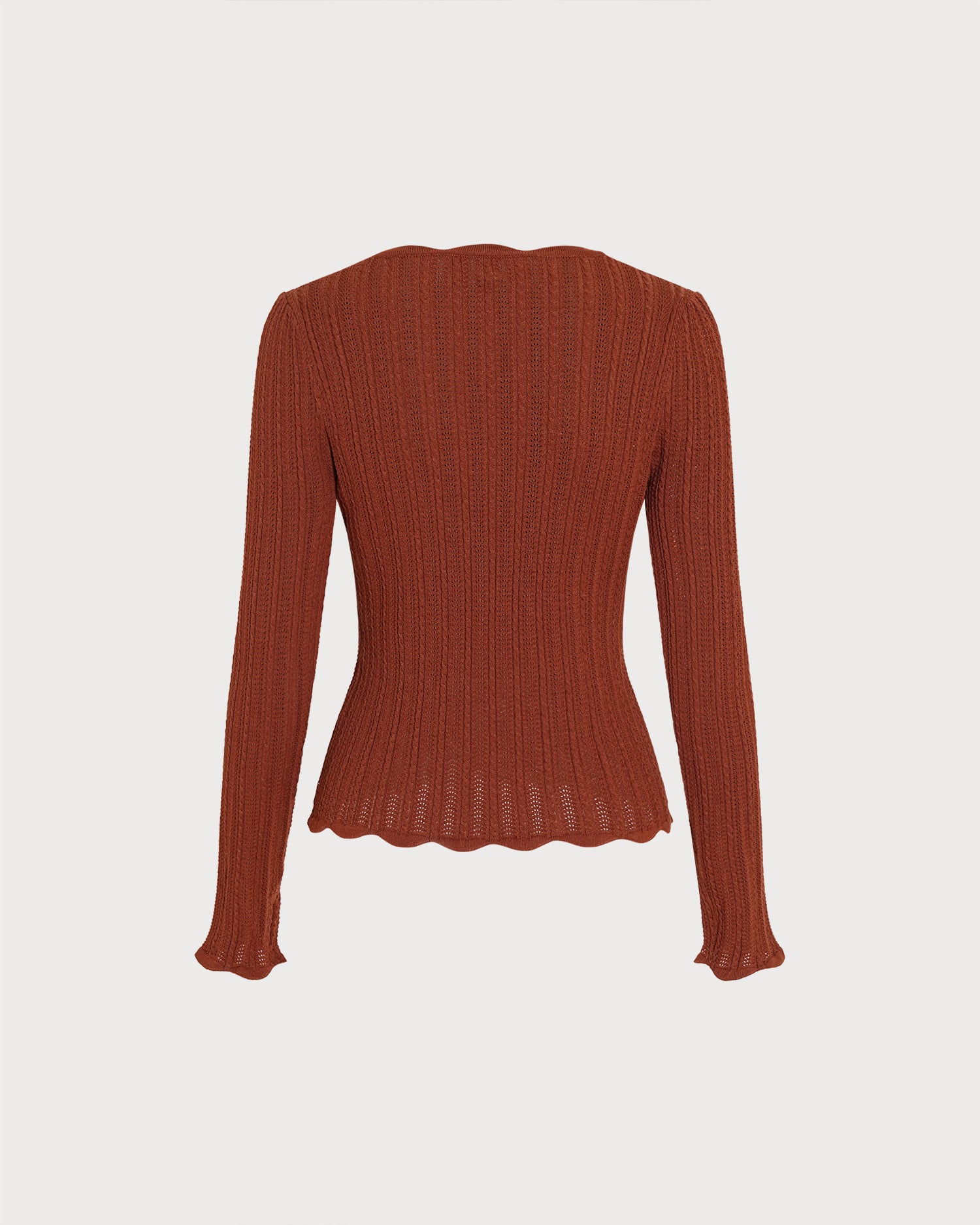 Brown Long Sleeve Textured Knit Sweater 08