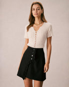 Apricot Cut Out Button Knit Sweater 04