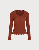 Brown Long Sleeve Textured Knit Sweater 07