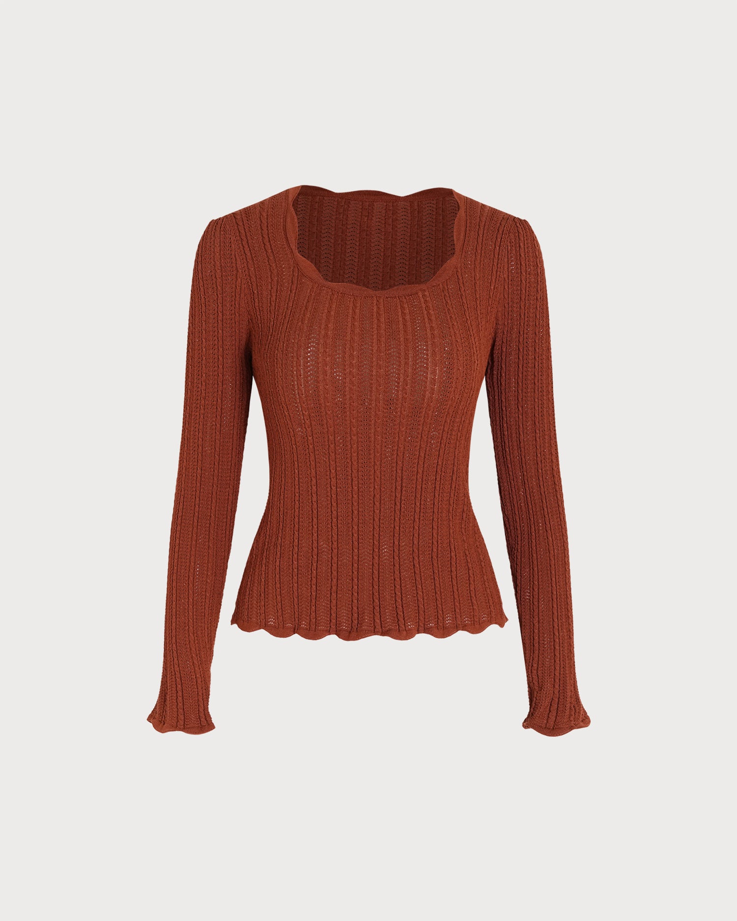 Brown Long Sleeve Textured Knit Sweater 07