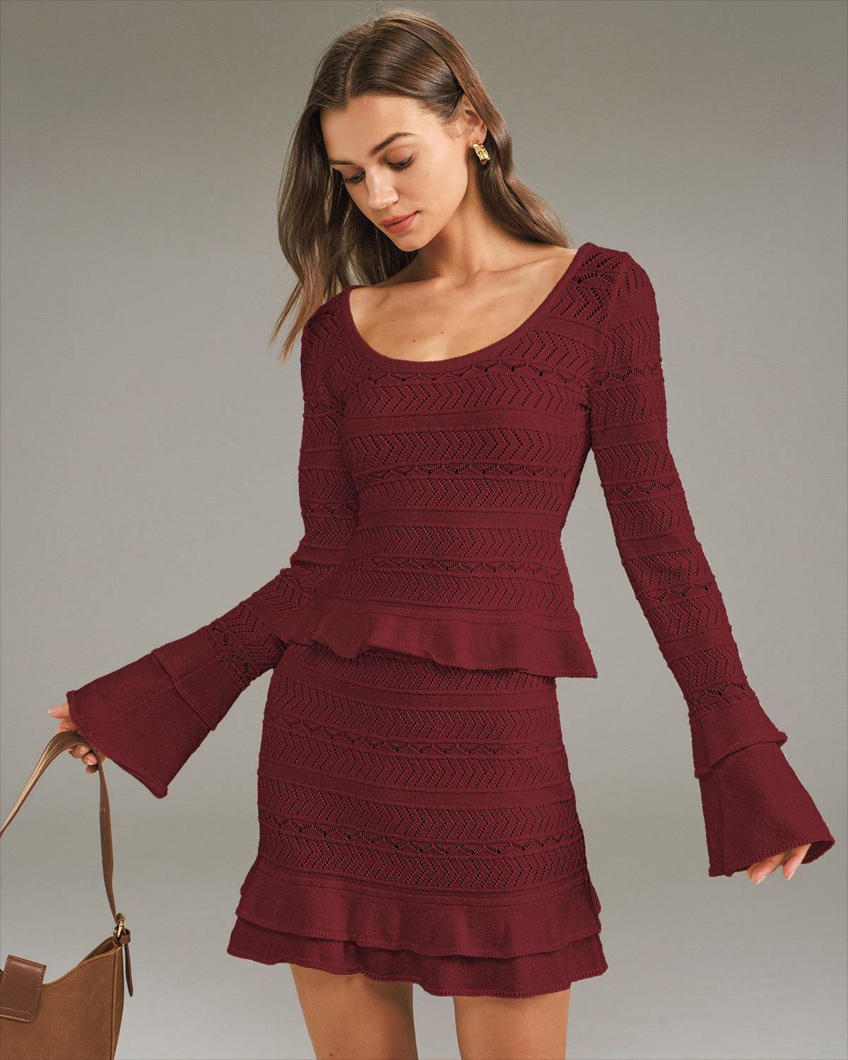 Women's Knitted Viscose Knits Wine Red Tops - RIHOAS
