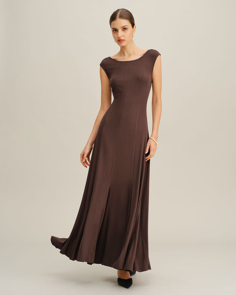 Women's Knitted Viscose Maxi Dress Coffee Dresses - RIHOAS
