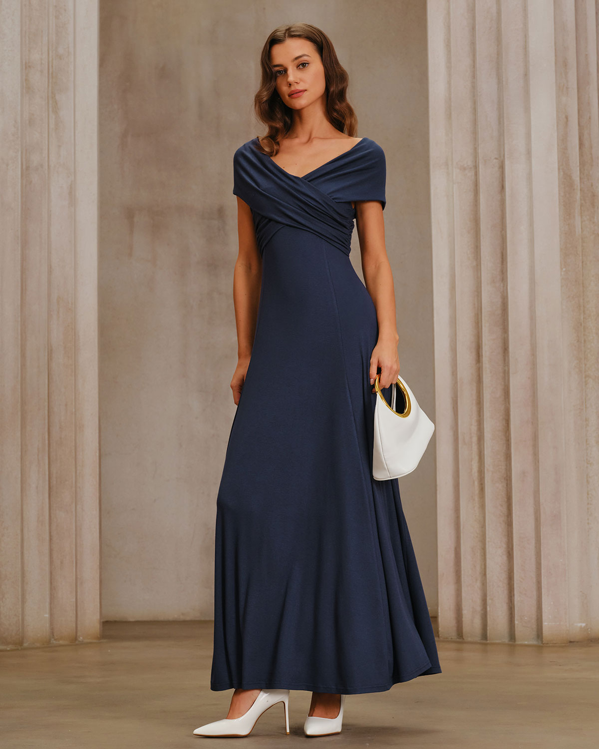Women's Knitted Viscose Maxi Dress Navy Dresses - RIHOAS