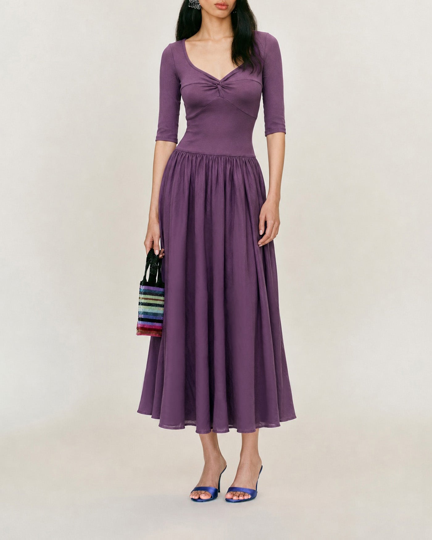 Women's  Knitted Viscose Maxi Dress Purple Dresses - RIHOAS