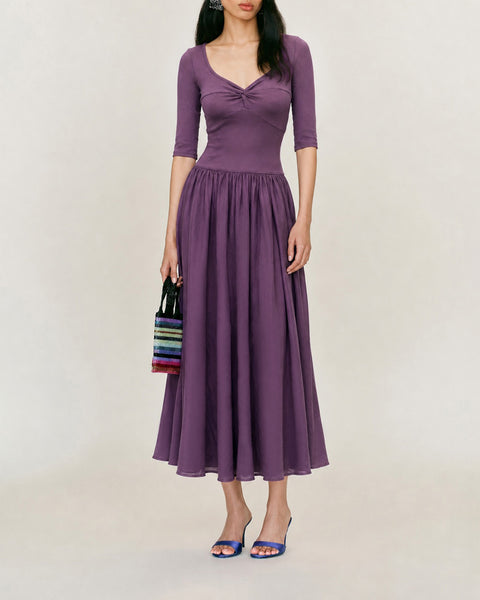 Purple V Neck Ruched A-Line Maxi Dress & Reviews - Purple - Dresses | RIHOAS