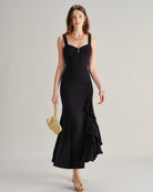 Women's Knitted Viscose Maxi Dresses Black Dresses - RIHOAS