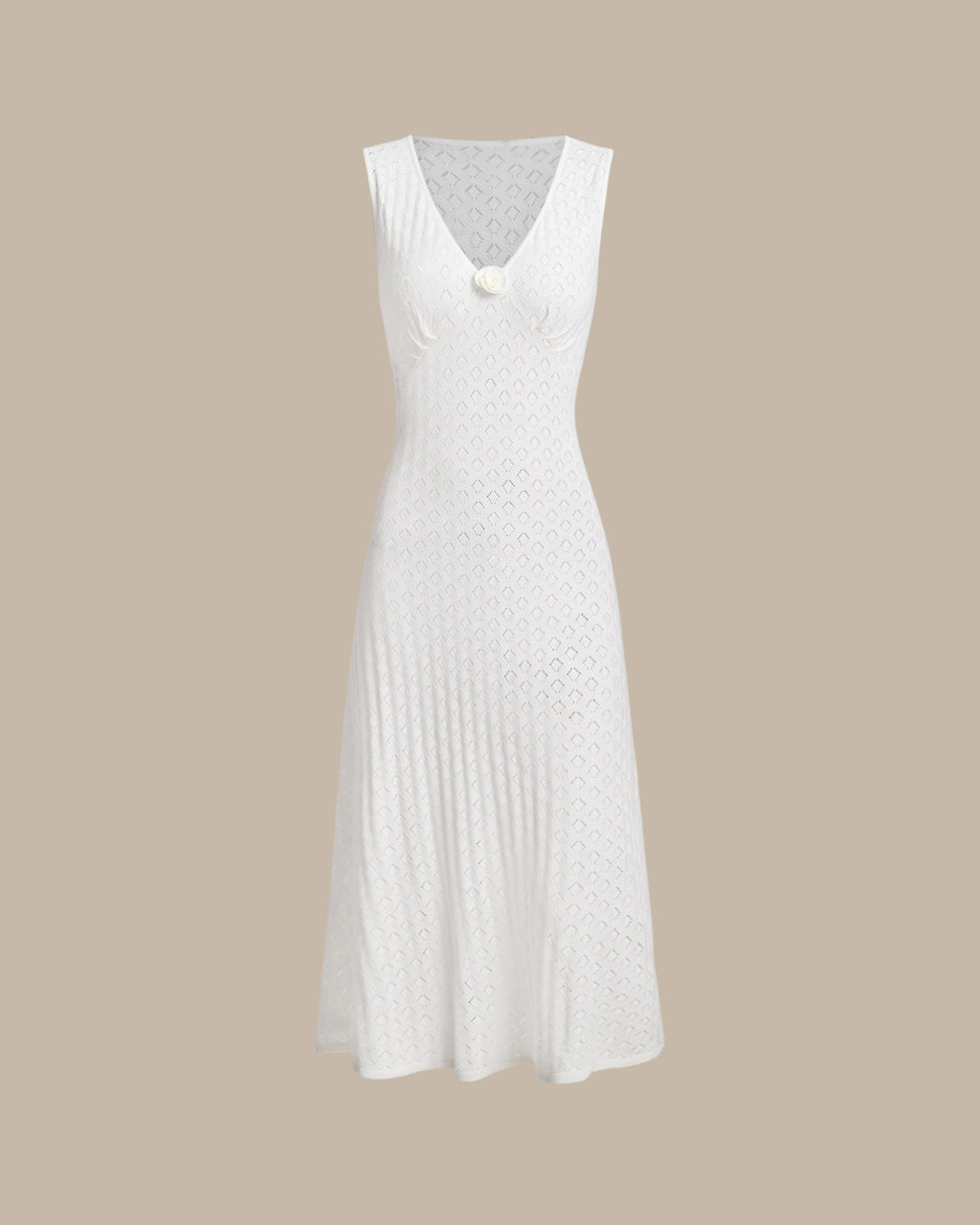 Women's Knitted Viscose Midi Dress Beige Dresses - RIHOAS