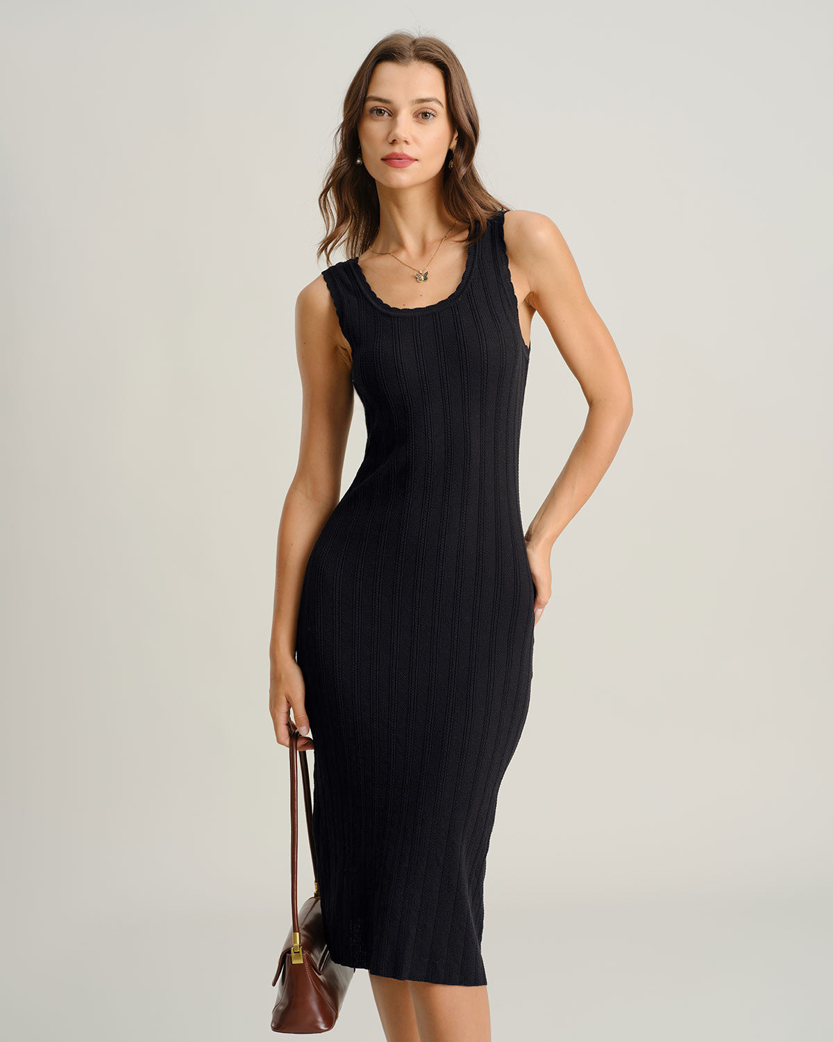 Women's Knitted Viscose Midi Dress Dresses - RIHOAS