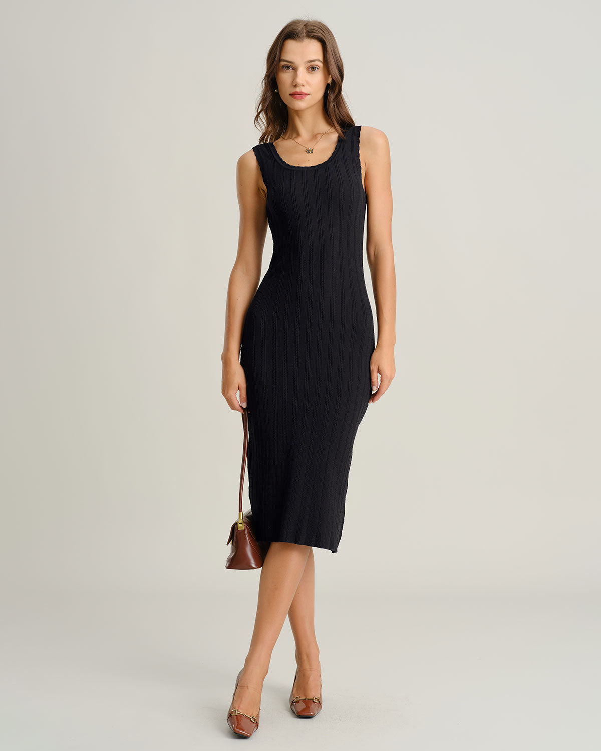 Women's Knitted Viscose Midi Dress Dresses - RIHOAS
