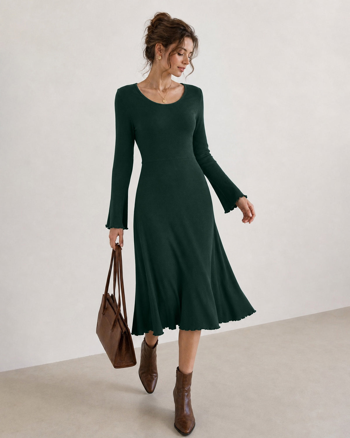 Women's Knitted Viscose Midi Dresses - RIHOAS - 02