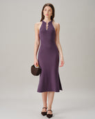 Women's Knitted Viscose Midi Dresses Purple Dresses - RIHOAS