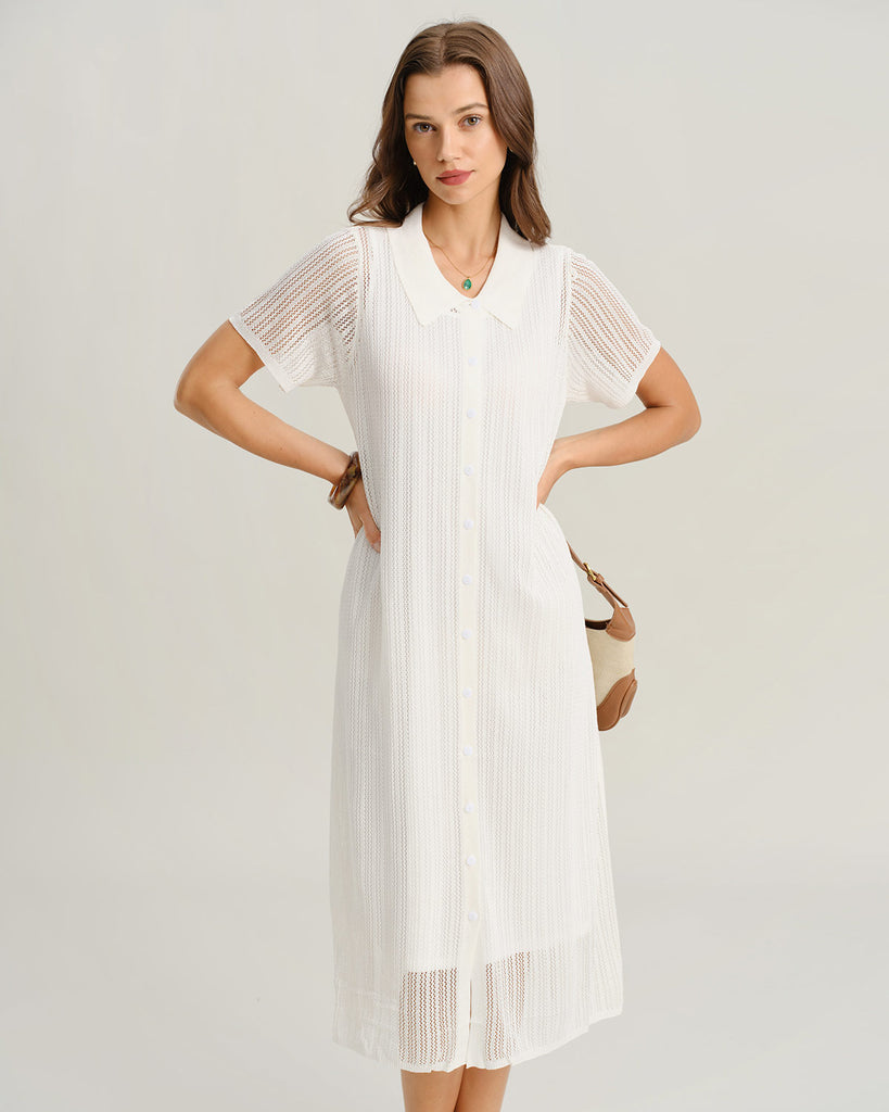 Women's Knitted Viscose Midi Dresses White Dresses - RIHOAS