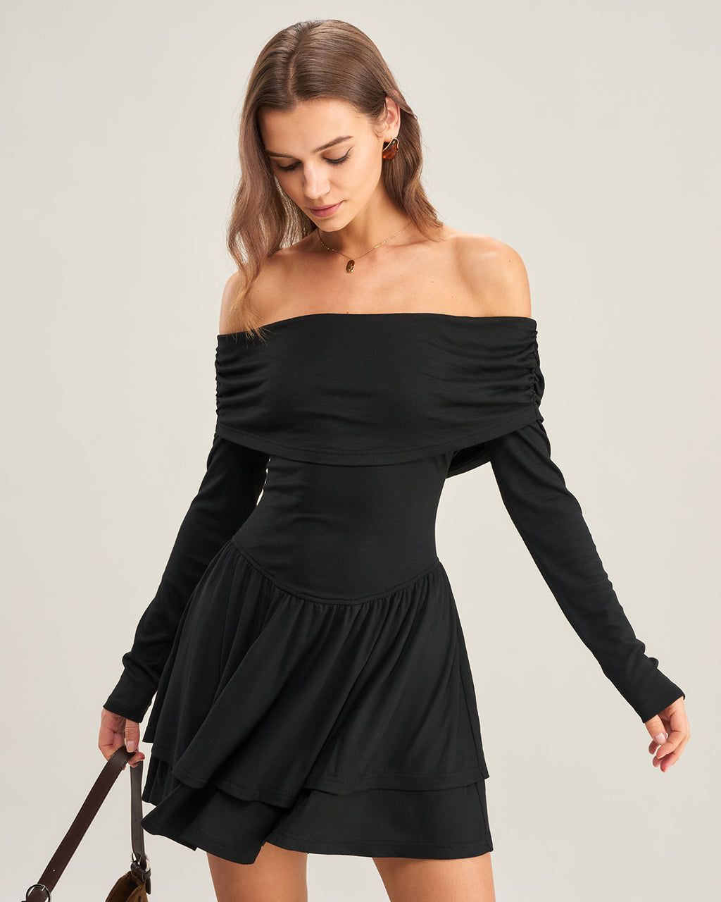 Women's Knitted Viscose Mini Dress Black Dresses - RIHOAS