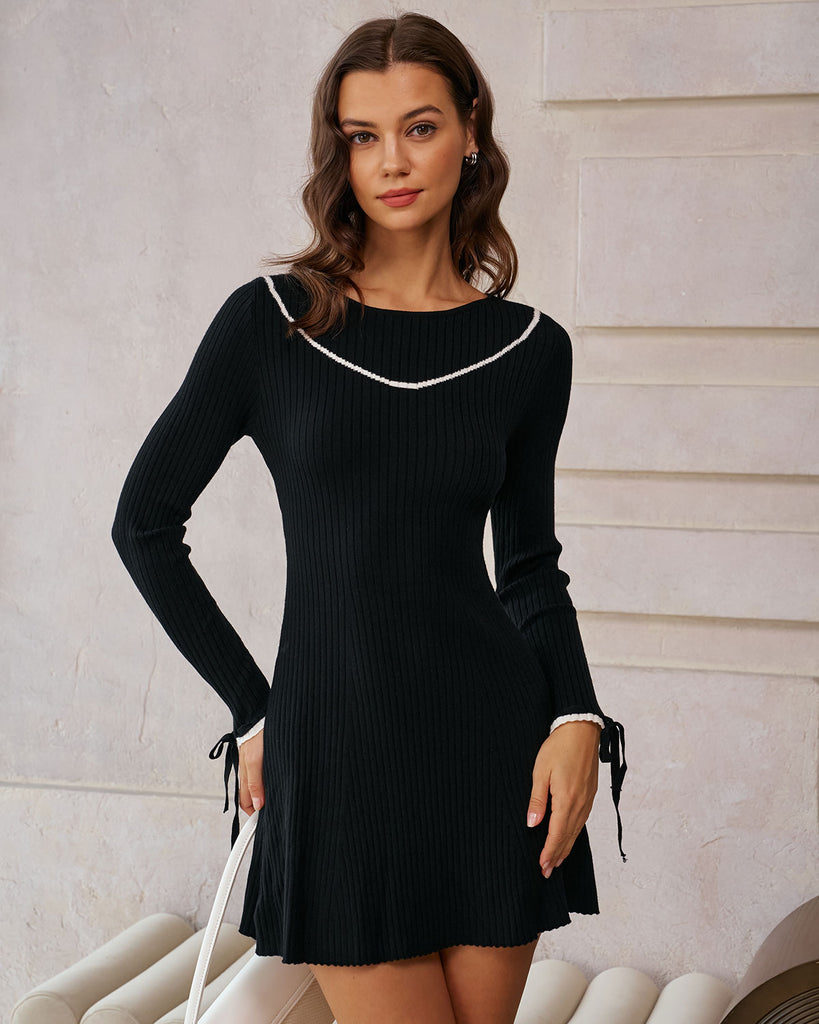 Women's Knitted Viscose Mini Dresses Black Dresses - RIHOAS