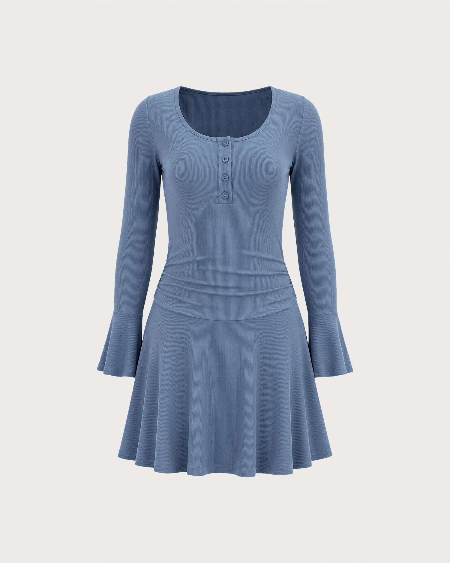 Blue U Neck Bell Sleeve Mini Dress 05