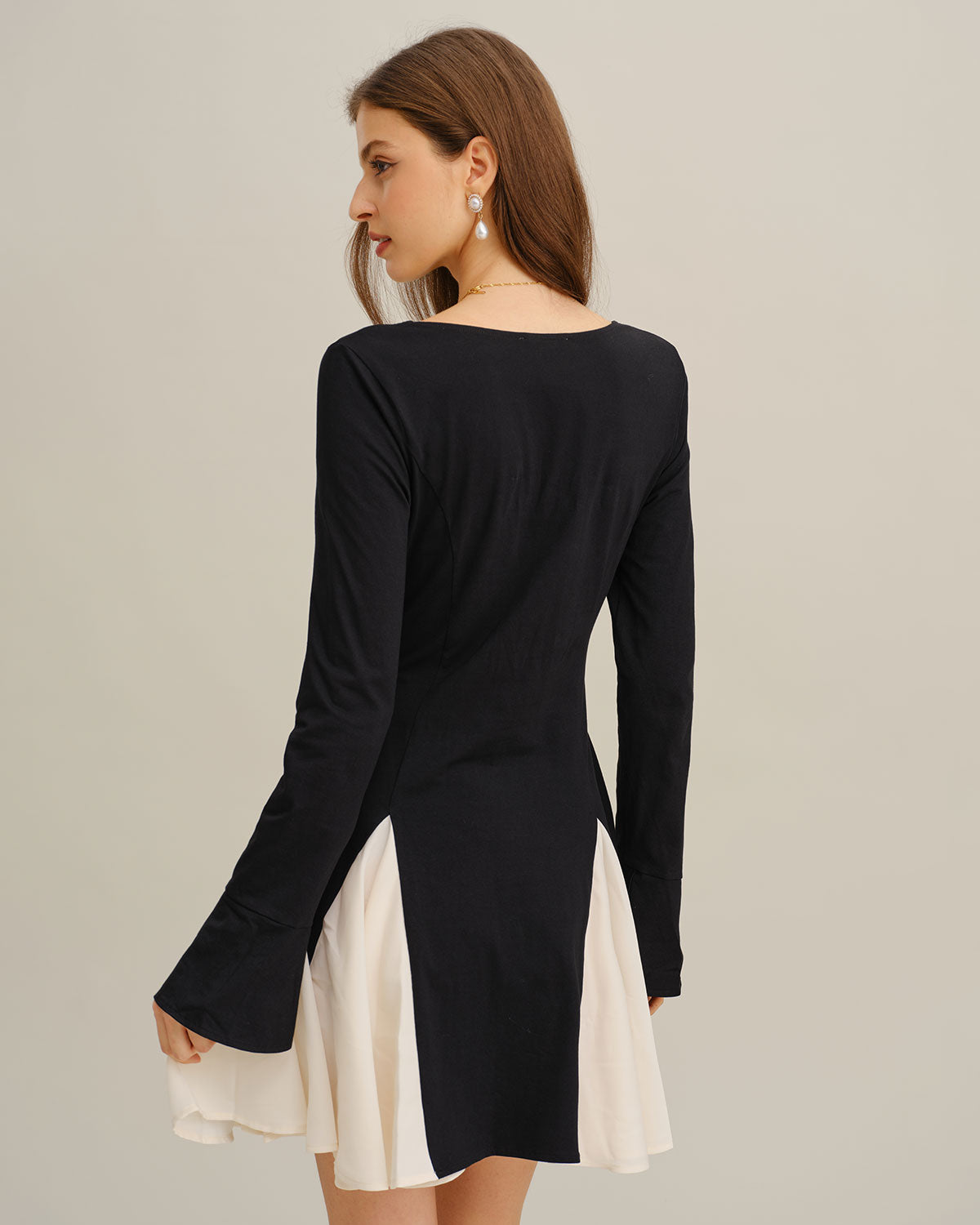 Black Contrasting Bell Sleeve Mini Dress & Reviews - Black - Dresses | RIHOAS Black Contrasting Bell Sleeve Mini Dress & Reviews - Black - Dresses | RIHOAS