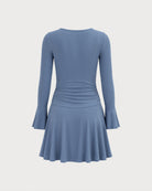 Blue U Neck Bell Sleeve Mini Dress 06