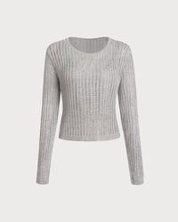 Women's Knitted Viscose Pullover Sweater Two-Piece Set Grey Tops - RIHOAS