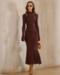 Women's Knitted Viscose Skirt Coffee - RIHOAS