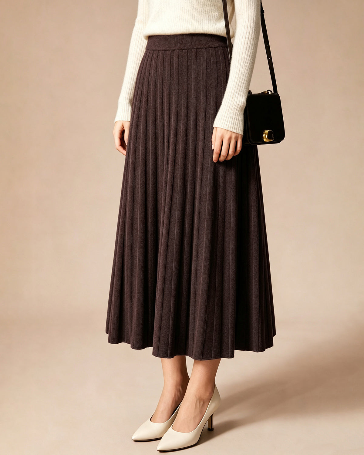 Women's Knitted Viscose Skirt Coffee - RIHOAS