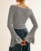 Women's Knitted Viscose Striped Top Tops - RIHOAS