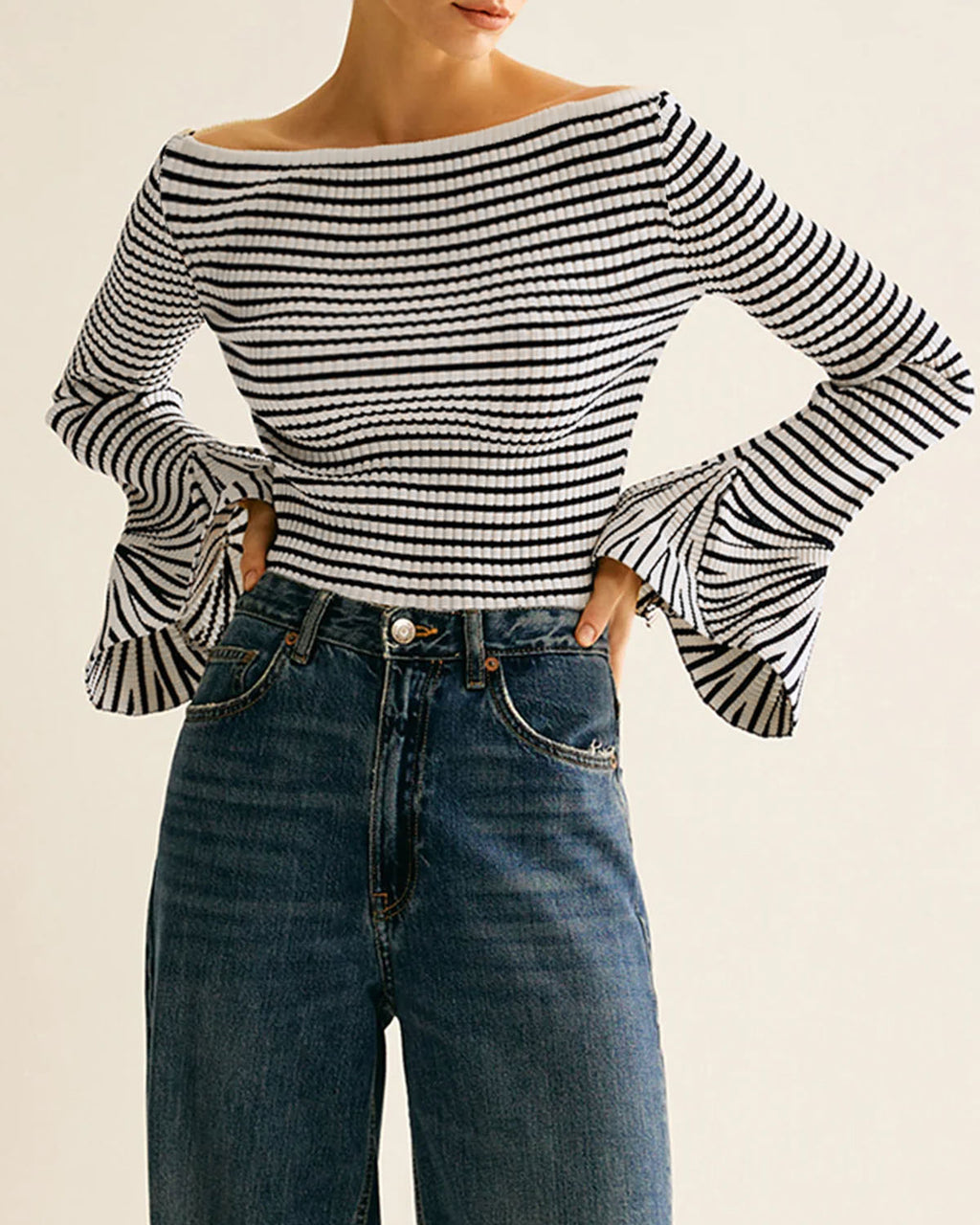 Women's Knitted Viscose Striped Top Tops - RIHOAS