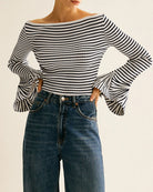 Women's Knitted Viscose Striped Top Tops - RIHOAS