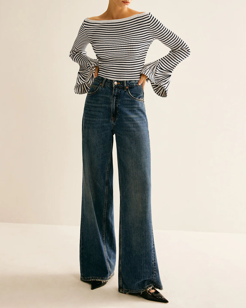 Women's Knitted Viscose Striped Top Tops - RIHOAS