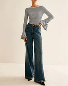 Women's Knitted Viscose Striped Top Tops - RIHOAS