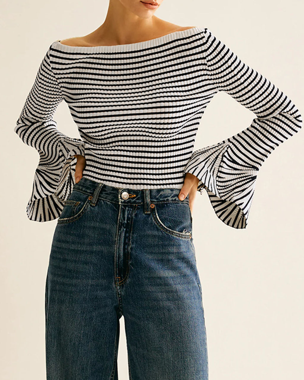 Women's Knitted Viscose Striped Top Tops - RIHOAS