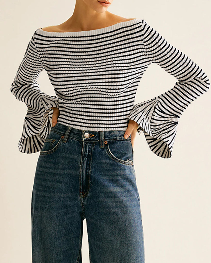 Women's Knitted Viscose Striped Top Tops - RIHOAS