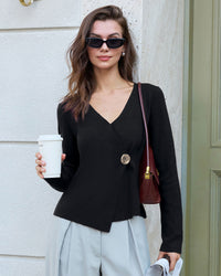 Women's Knitted Viscose Sweater Black Tops - RIHOAS